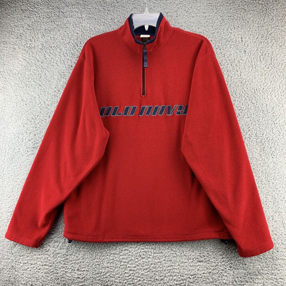 Old Navy Men's Fleece Sweater Sz Large Red Embroidered Logo Quarter Zip Pullover